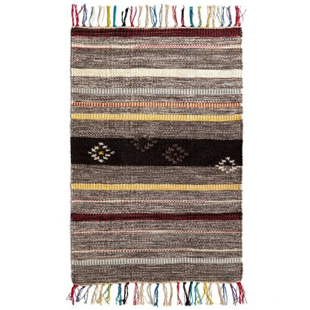 DEERLUX Handwoven Boho Multi Striped Wool Flatweave Kilim Area Rug, 2' x 3' QI003924.XXS